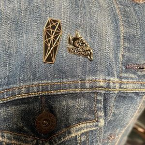 SET OF TWO Gold and Black Enamel Artist Pins
